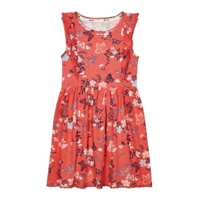 Girls' coral butterfly print dress